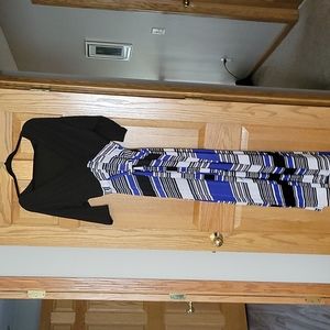 3X short sleeved striped, belted maxi dress